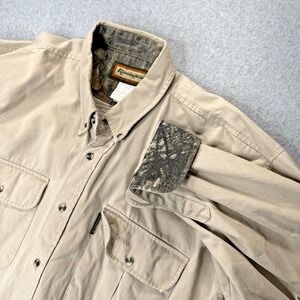 Remington Heavyweight Shirt Men 2XL Khaki Camo Flip Cuff Long Sleeve Button Up